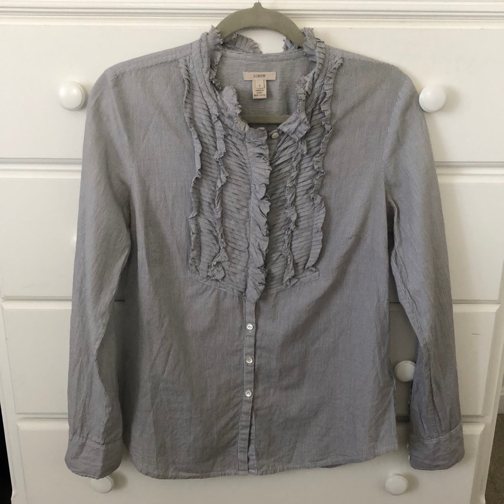 Jcrew stripe ruffle blouse